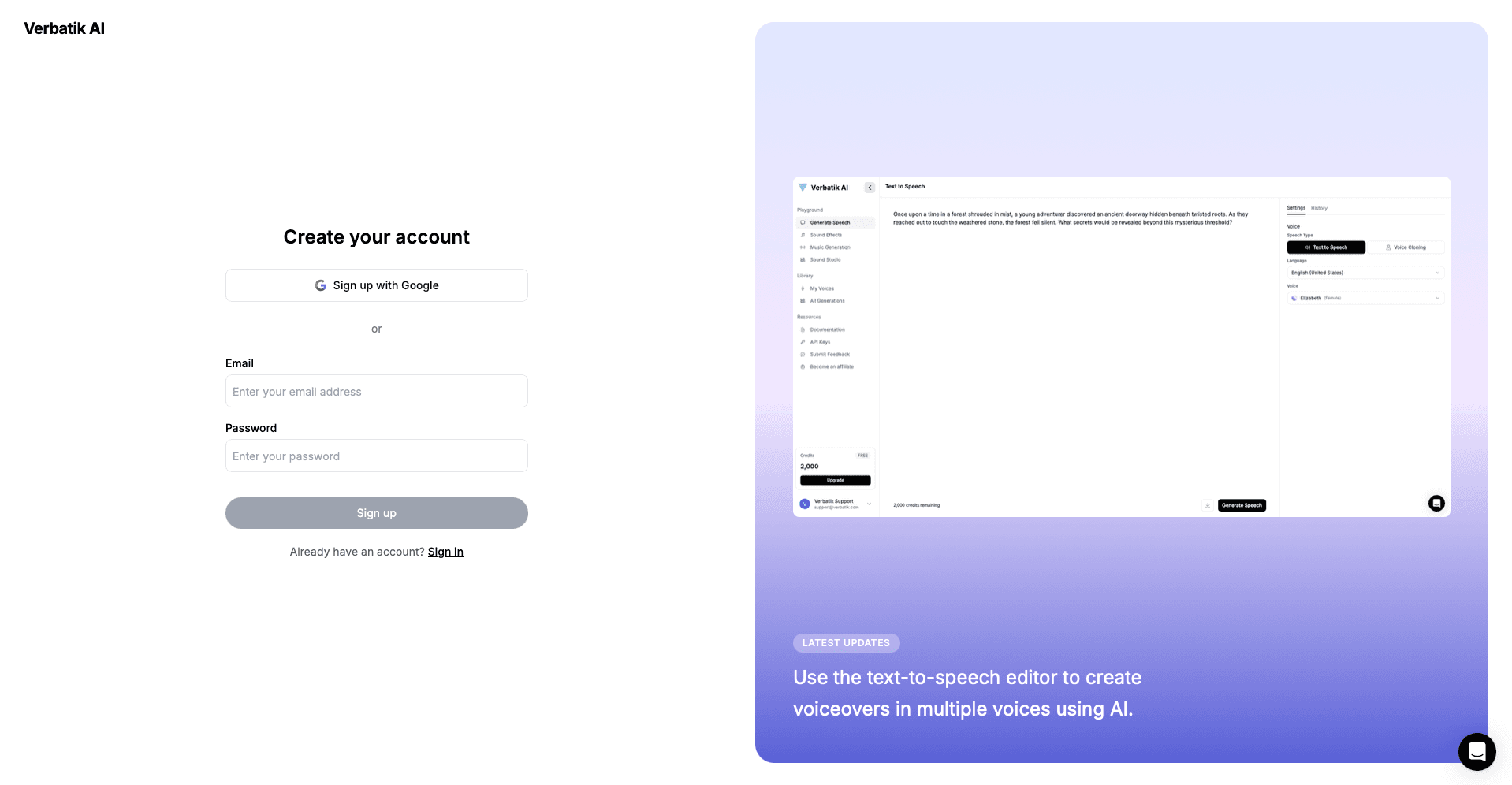 Google Sign Up Option