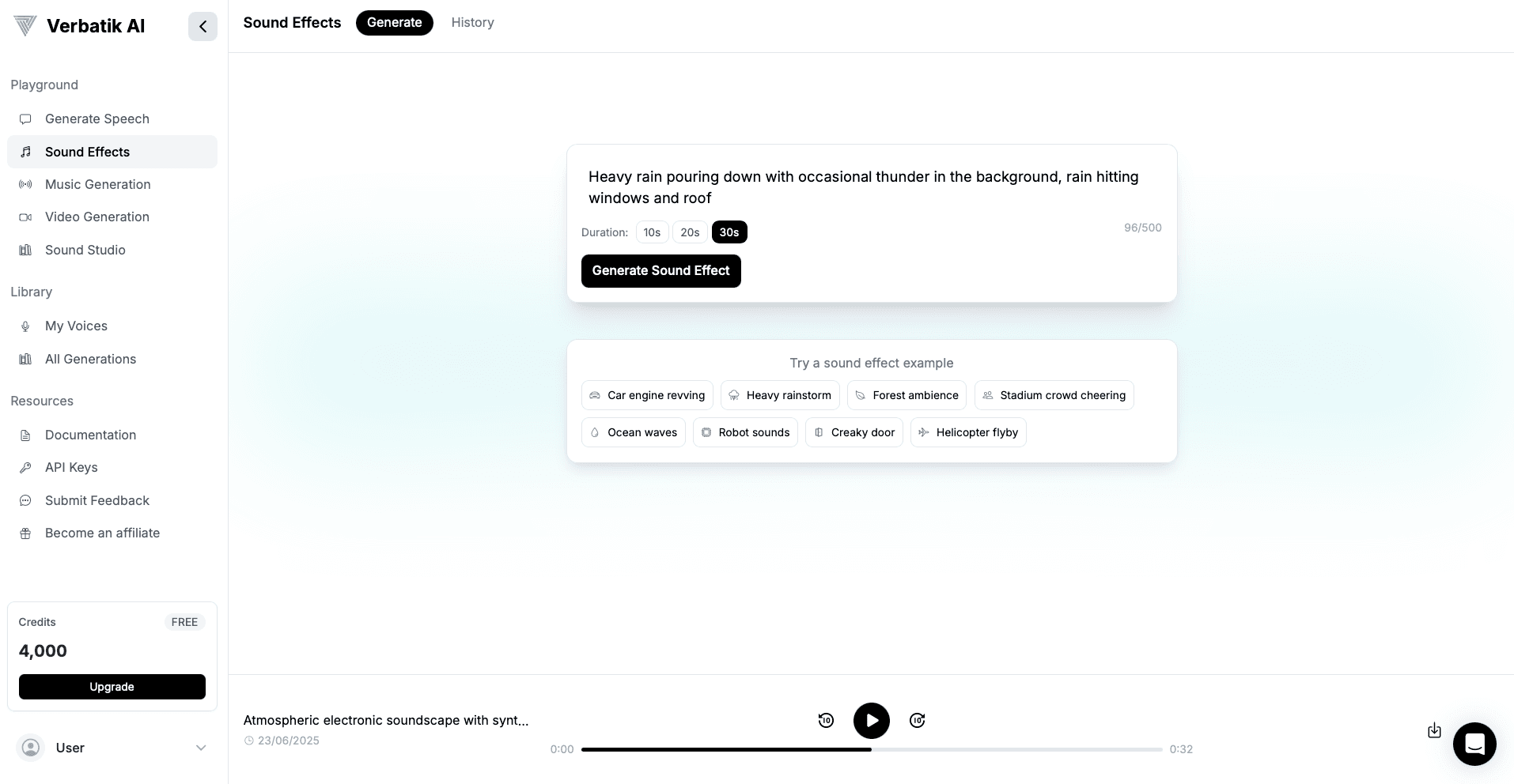 Sound Effects Interface