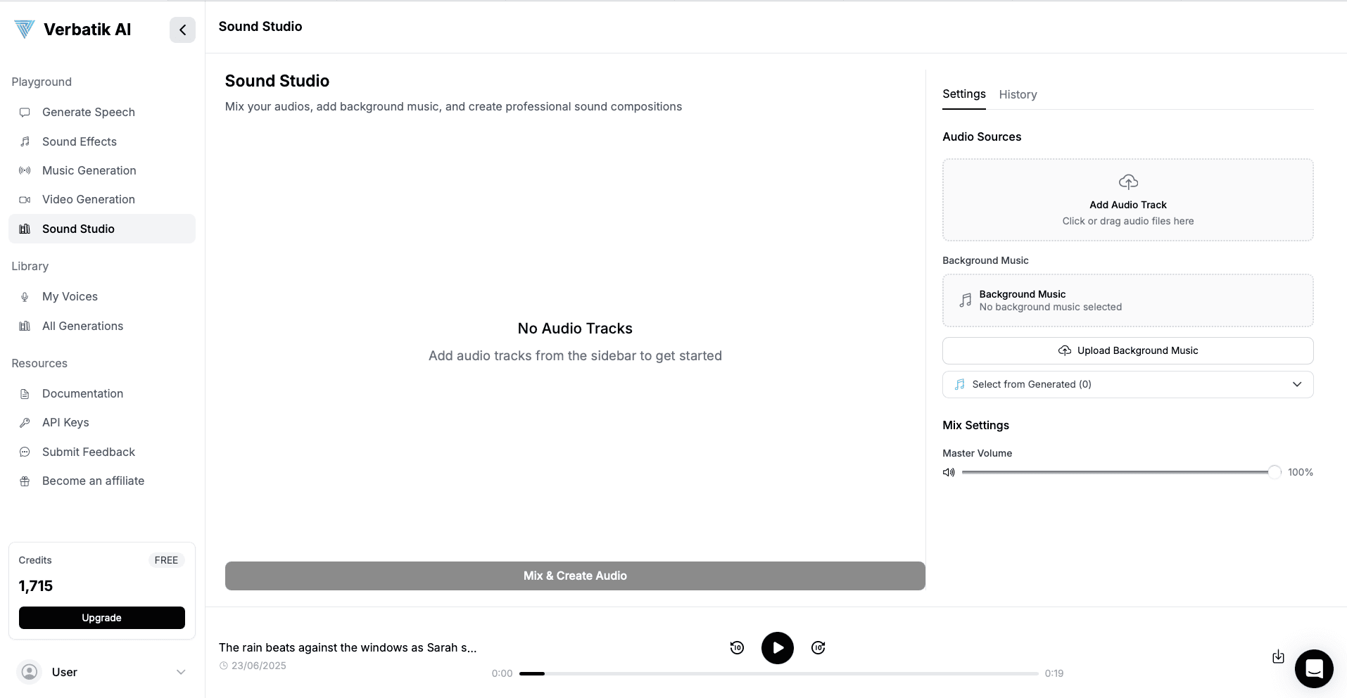 Sound Studio Interface
